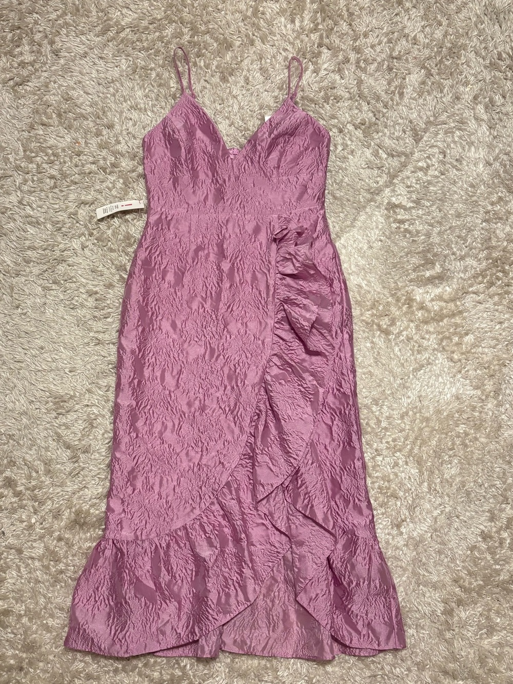 Bardot Dusty Pink  Mauve Textured Ruffle Midi Slip Dress sz 6 Sm NWT